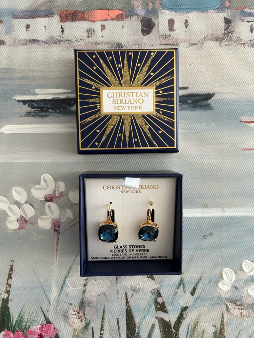 Christian Siriano Earrings with Deep Blue Glass Stones - Picture 3 of 7